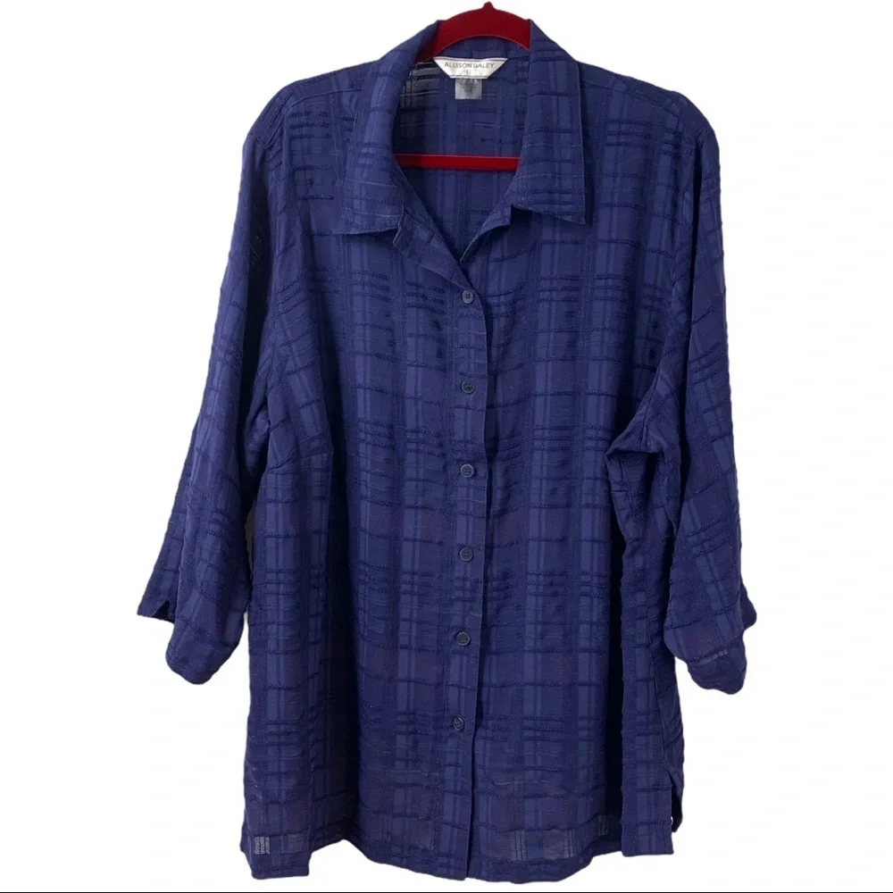 Allison Daley Blue Linen Blend Button Front Top